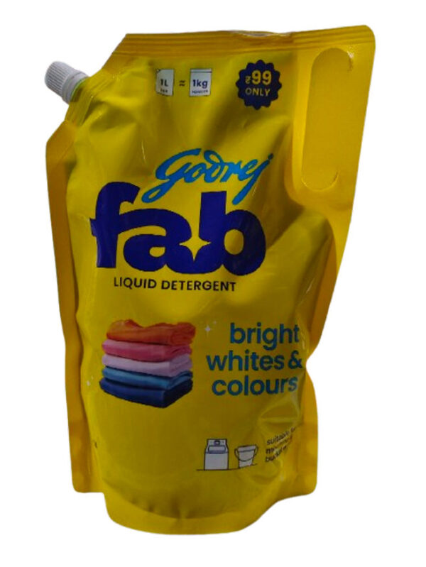 Godrej Fab Liquid Detergent Refill Pouch for Machine & Hand Wash - 1L